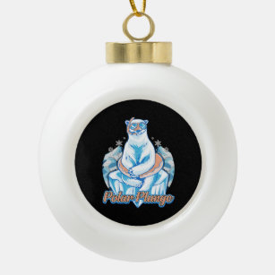 Polar Plunge Ice Jump Funny Polar Bear Winter Ceramic Ball Christmas Ornament