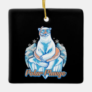 Polar Plunge Ice Jump Funny Polar Bear Winter Ceramic Ornament
