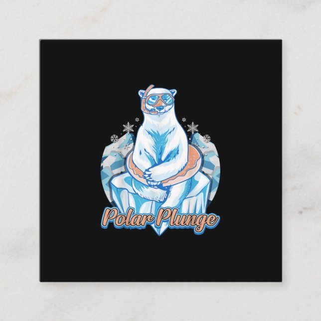 Polar Plunge Ice Jump Funny Polar Bear Winter Swim Square Business Card (Front)