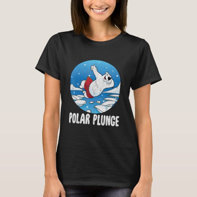 Polar Plunge Ice Jump Funny Polar Bear Winter Swim T-Shirt (Front)