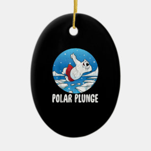 Polar Plunge Ice Jump Polar Bear Winter Swim Ceramic Ornament