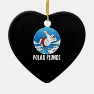 Polar Plunge Ice Jump Polar Bear Winter Swim Ceramic Ornament