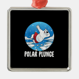 Polar Plunge Ice Jump Polar Bear Winter Swim Metal Ornament