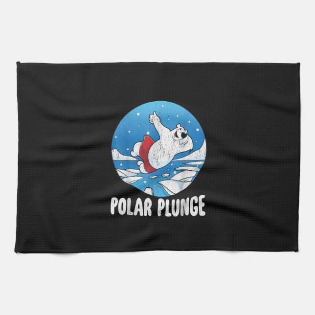 Polar Plunge Ice Jump Polar Bear Winter Swim Tea Towel (Horizontal)