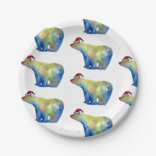 Polar Santa Bear Custom Paper Plates 7 in (Front)