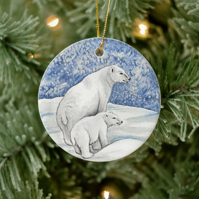 Polar Snow Bears Ceramic Ornament (Tree)