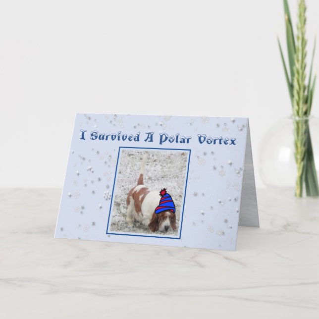 "Polar Vortex" Birthday Card W/Cute Basset Hound (Front)