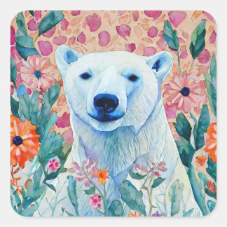 PolarBear & Flowers Square Sticker