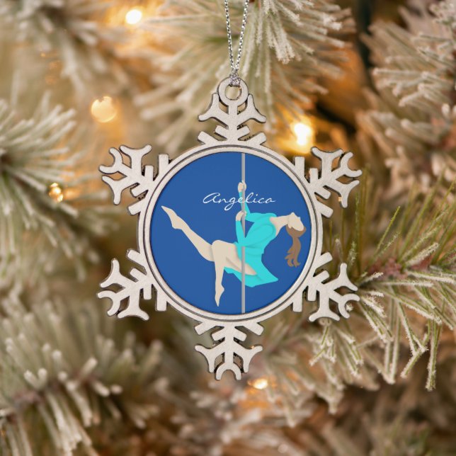 Pole Fitness Snowflake Pewter Christmas Ornament (Tree)