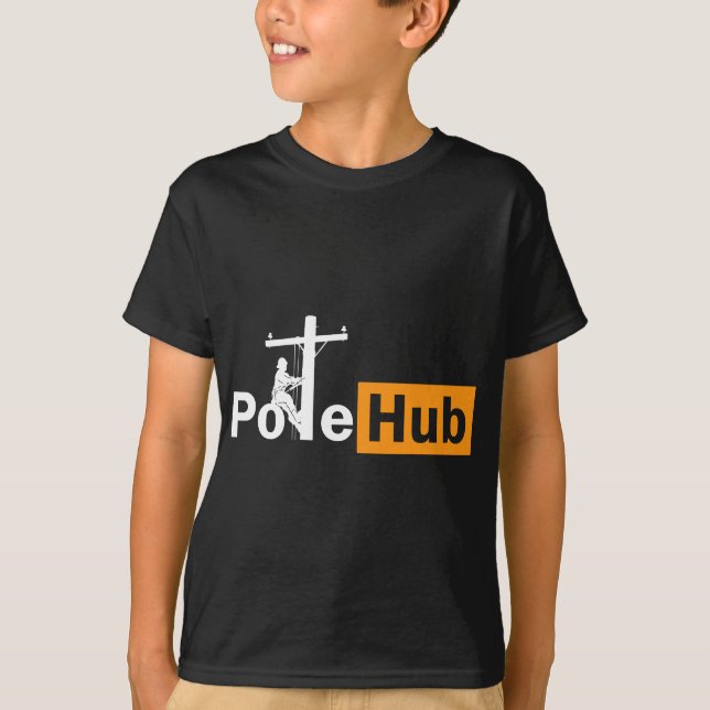 Pole Hub Lineman Line Worker Utility Pole Funny Li T-Shirt (Front)