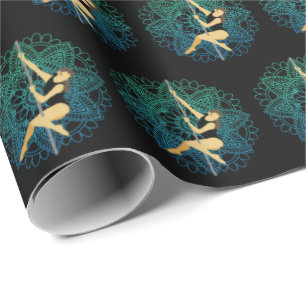 Pole Sport Dance Fitness Mandala Flower Green Blue Wrapping Paper