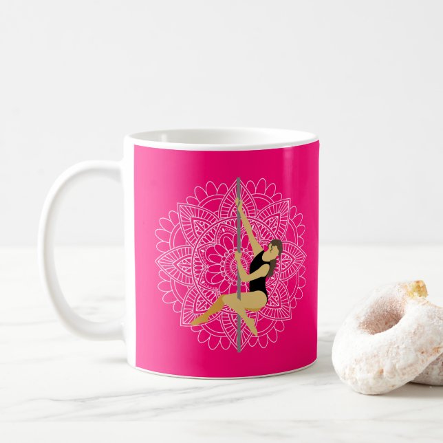 Pole Sport Dance Flower Mandala Custom Name Coffee Mug (With Donut)