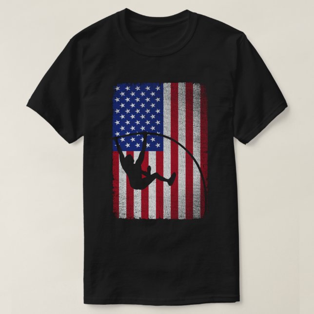 Pole Vault American Flag 4th of July Jump Sports T-Shirt (Design Front)