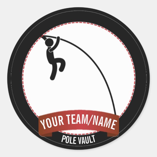 Pole Vault black white and red Personalised Classic Round Sticker (Front)