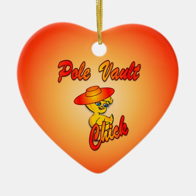 Pole Vault Chick #5 Ceramic Tree Decoration (Front)