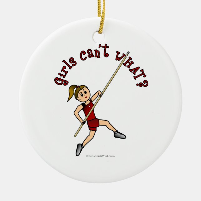 Pole Vault - Red (Light) Ceramic Tree Decoration (Front)