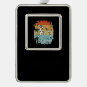 Pole Vault Retro Silver Plated Framed Ornament