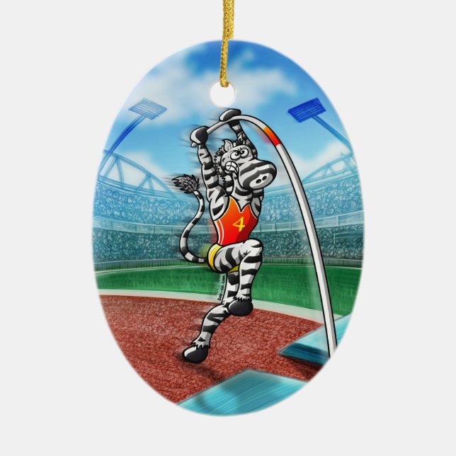 Pole Vault Zebra Ceramic Tree Decoration (Front)