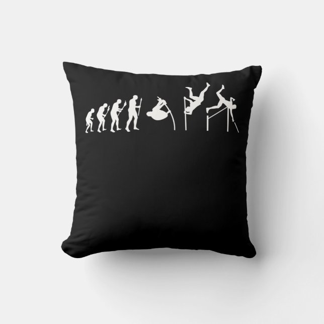 Pole Vaulting Evolution Funny Pole Vaulter Cushion (Front)