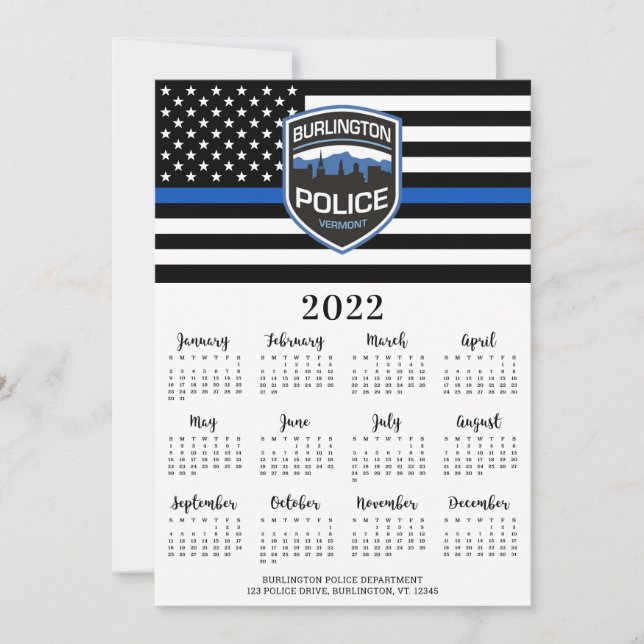 Police 2022 Thin Blue Line Logo 12 Month Calendar Holiday Card (Front)