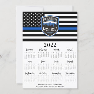Police 2022 Thin Blue Line Logo 12 Month Calendar Holiday Card