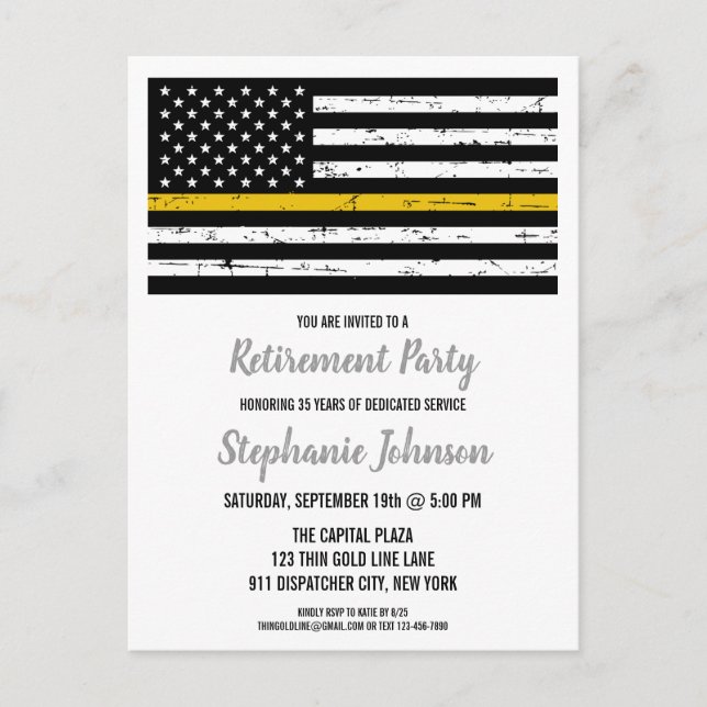 Police 911 Dispatcher Retirement Thin Gold Line An Announcement Postcard (Front)