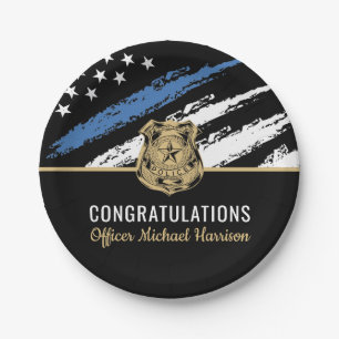 Police Academy Flag Congratulations Graduation Paper Plate