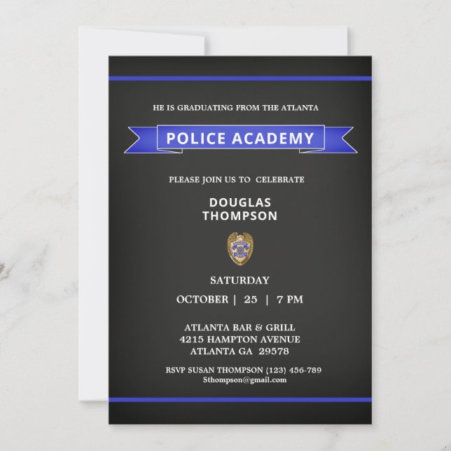 Police Academy Graduate Chalkboard Invitation (Front)