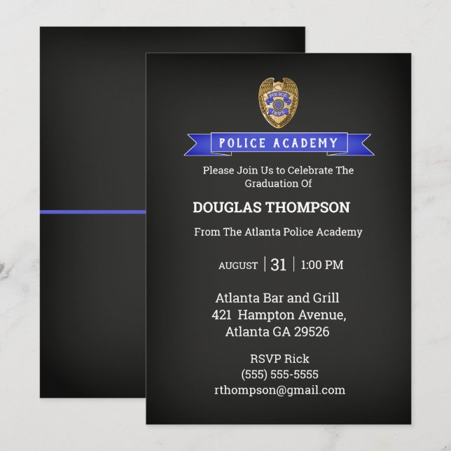 Police Academy Graduate Chalkboard Invitation (Front/Back)