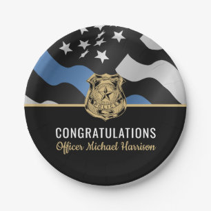 Police Academy Graduation Blue Line Flag Paper Plate