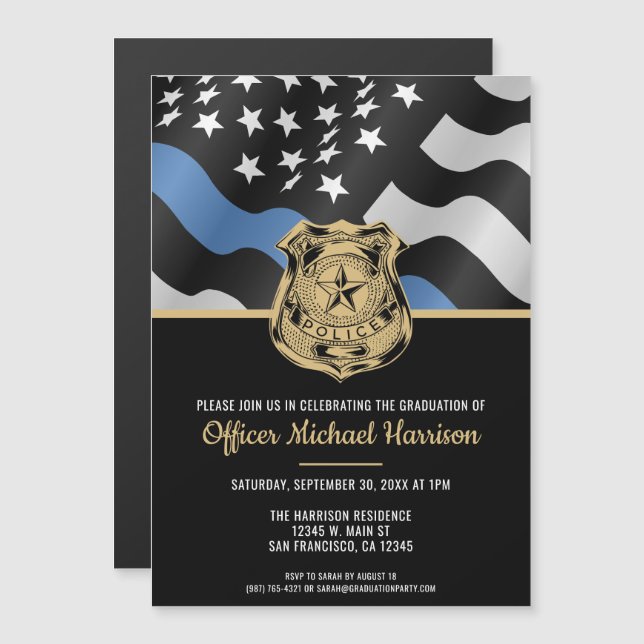 Police Academy Graduation Law Enforcement Flag Magnetic Invitation (Front/Back)