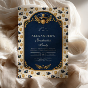 Police Academy Graduation Navy Blue Gold Invitation