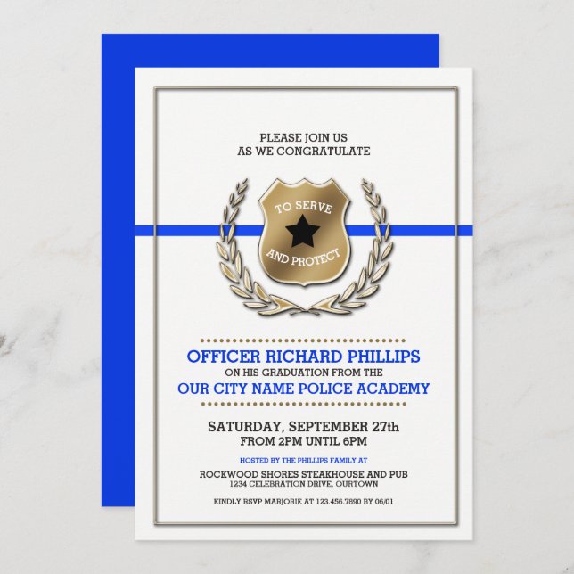 Police Academy Graduation Party Invitation (Front/Back)