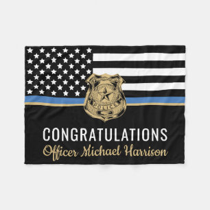 Police Academy Graduation Thin Blue Line Flag Fleece Blanket