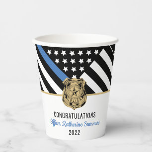 Police Academy Graduation Thin Blue Line Flag Paper Cups