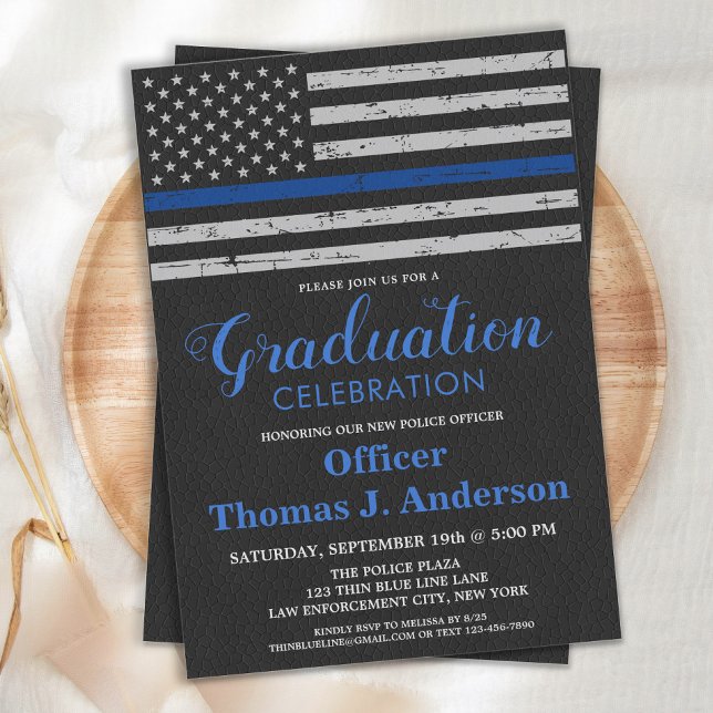  Police Academy Graduation Thin Blue Line Officer  Invitation (Creator Uploaded)