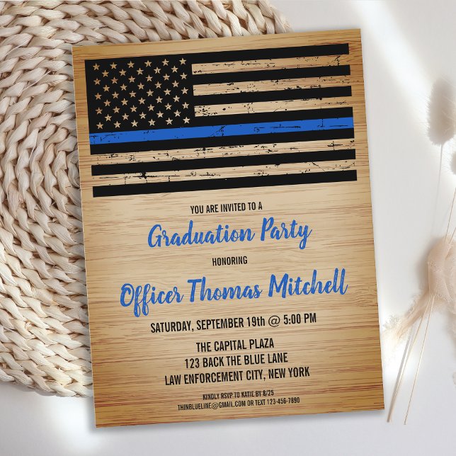 Police Academy Graduation Thin Blue Line Party Ann Announcement Postcard (Creator Uploaded)
