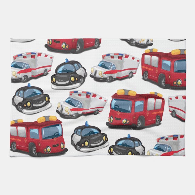 Police, Ambulance and Fire Service transport Tea Towel (Horizontal)