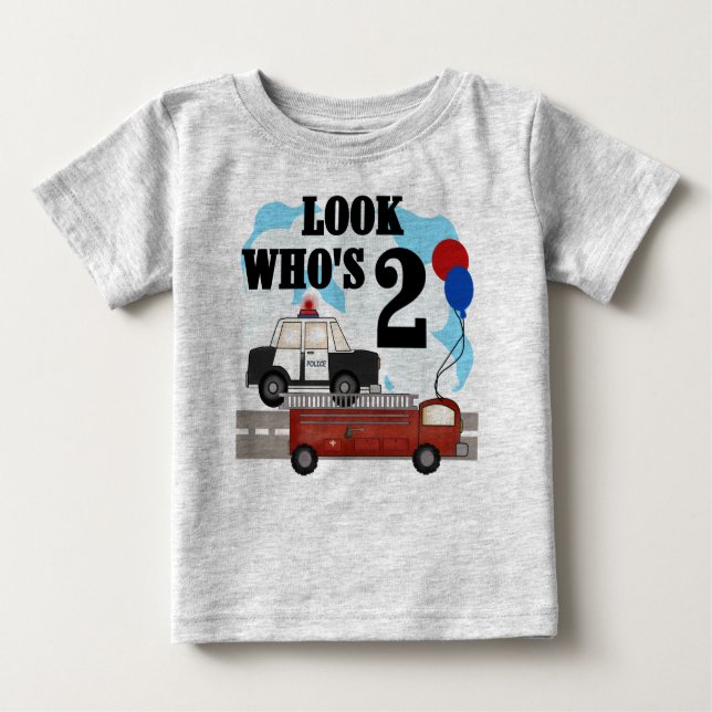 Police and Fire 2nd Birthday Baby T-Shirt (Front)