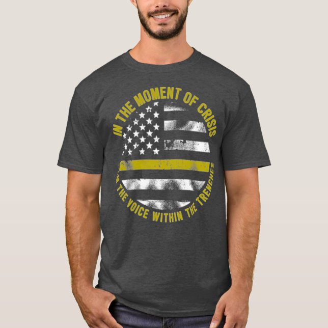 Police And Fire 911 Dispatcher Thin Gold Line T-Shirt (Front)
