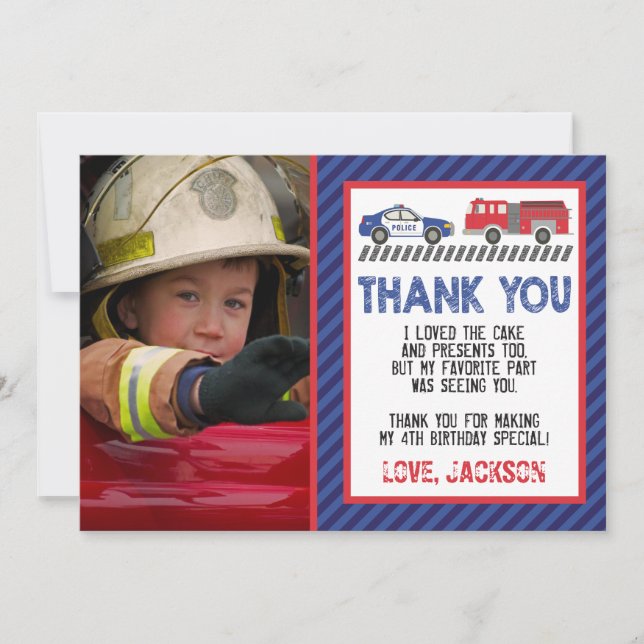 Police and Fire Thank You Card with Photo (Front)