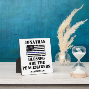 Police Appreciation Blue Line Scripture Blessing Plaque
