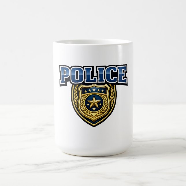 Police Badge Bold Text Design Coffee Mug (Center)