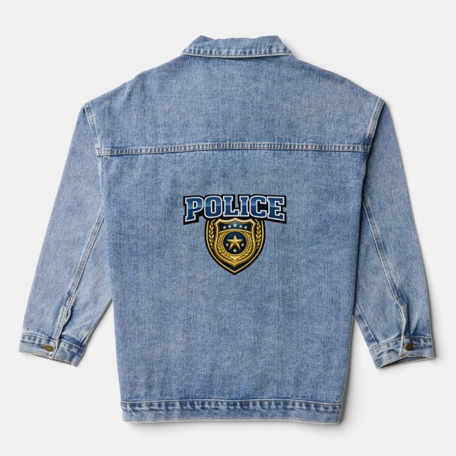 Police Badge Bold Text Design Denim Jacket (Back)