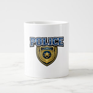Police Badge Bold Text Design Large Coffee Mug