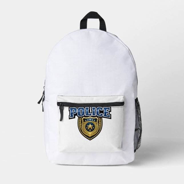 Police Badge Bold Text Design Printed Backpack (Front)