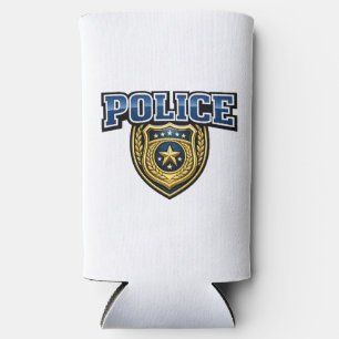 Police Badge Bold Text Design Seltzer Can Cooler