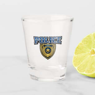 Police Badge Bold Text Design Shot Glass