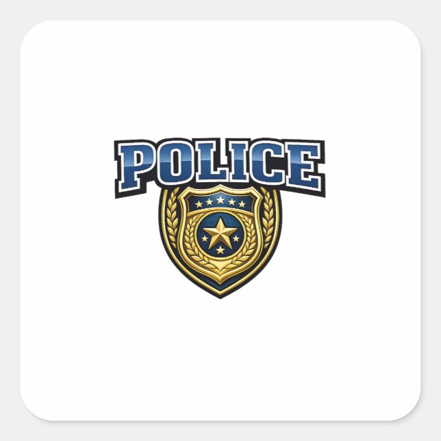 Police Badge Bold Text Design Square Sticker (Front)