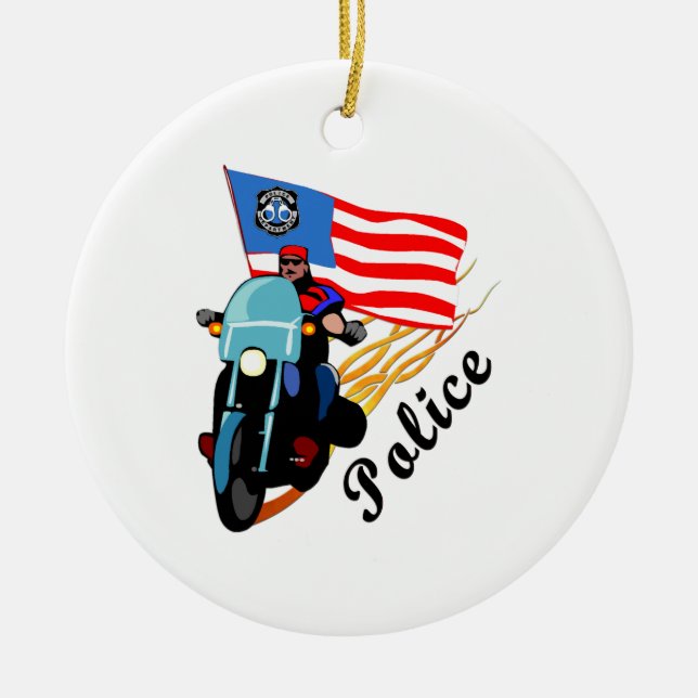 Police Bikers Ceramic Tree Decoration (Front)